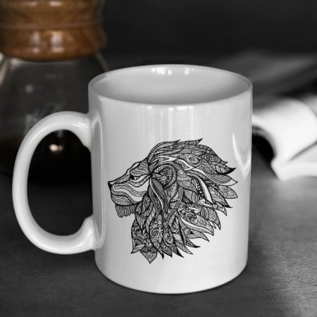 Primgi 11 oz Ceramic Lion Illustration Coffee Mug