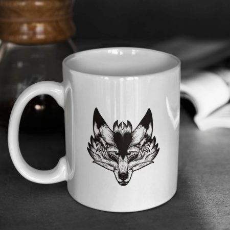 Primgi 11 oz Ceramic Wolf Animal Head Printed Coffee Mug