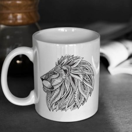 Primgi 11 oz Ceramic Angled Lion Head Printed Coffee Mug