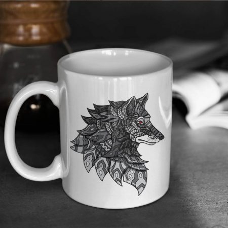 Primgi 11 oz Ceramic Wolf Illustration Coffee Mug