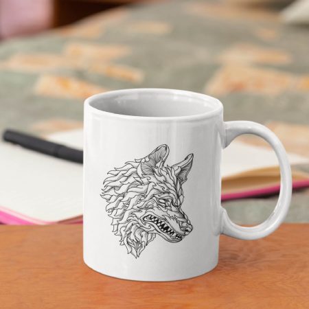 Primgi 11 oz Ceramic Wolf Printed Coffee Mug