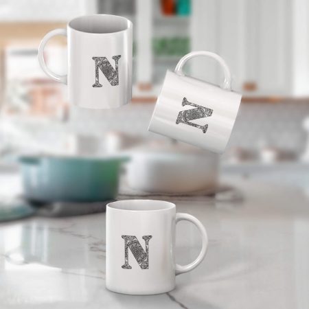 Primgi 11 oz Ceramic Alphabet-N Printed Coffee Mug