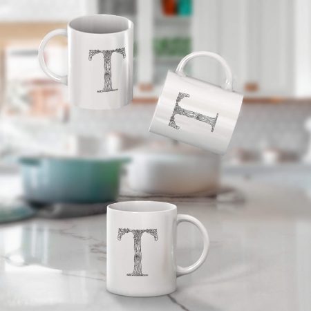 Primgi 11 oz Ceramic Alphabet-T Printed Coffee Mug