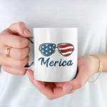 Primgi 11 oz Ceramic Independence Day Merica Printed Coffee Mug