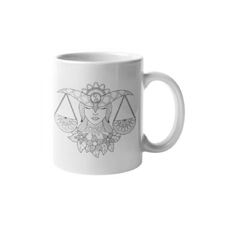 Primgi 11oz White Ceramic Libra Zodiac Printed Coffee Mug 1