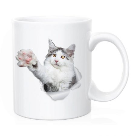 Primgi 11oz Ceramic White Cat Design Coffee Mug